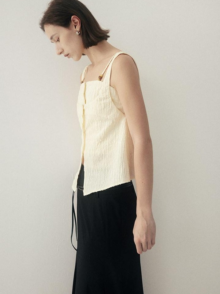 someonesometimes Button Detail Workwear Straight Fit Stretch Almond Beige Camisoles