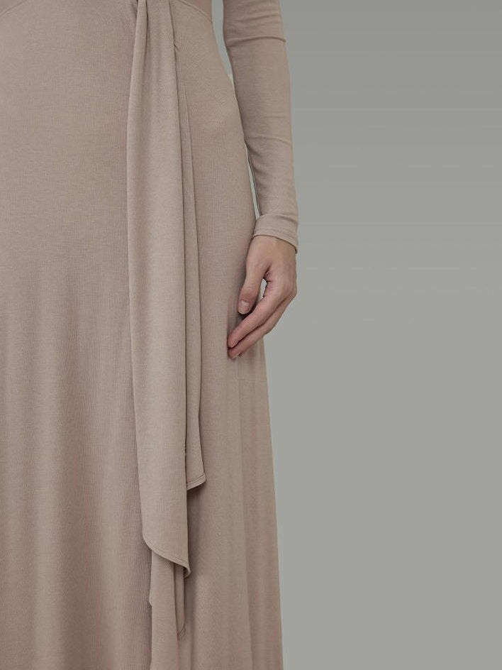 unspoken Lyocell V-neck High Waist Zip Longsleeve Pink Slim Knit Maxi Dresses