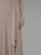 unspoken Lyocell V-neck High Waist Zip Longsleeve Pink Slim Knit Maxi Dresses