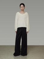unspoken Cozy Minimal Commuter V-neck Crochet Knit Loose Women Pullover Sweaters
