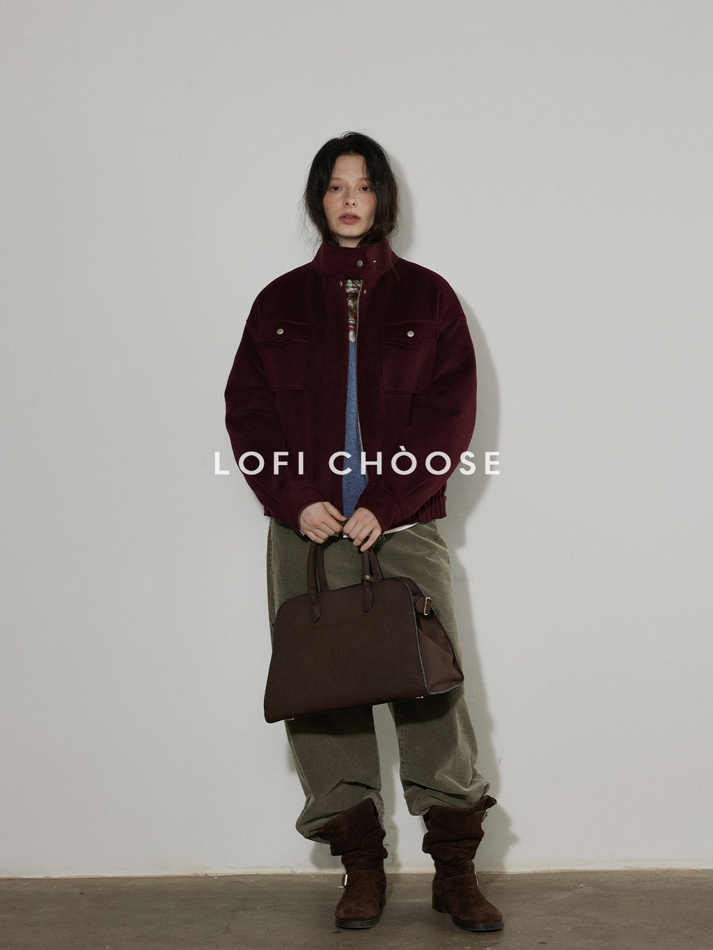Lofi choose Insulated Cotton Padded Thick Red Stand Collar Loose Fit Commuter Bomber Jackets