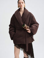 audreyyang Warm 90% Duck Down Loose Casual Stand Collar Women Chocolate Brown Down Jackets
