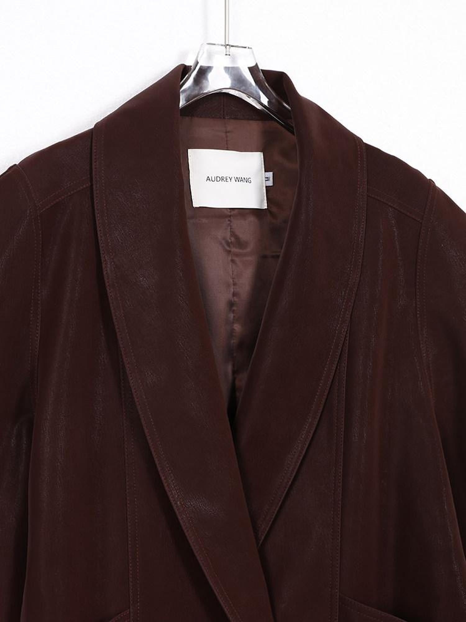 audreyyang Distressed Washed Pu Relaxed Midlength Blazer Collar Vintage Red Leather Jackets