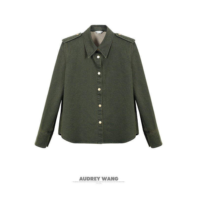 audreyyang_Thick_Cotton_Cinched_Waist_Vintage_Long_Sleeve_Army_Green_Top_&_Skirt_Sets_MISSTT
