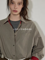 Lofi choose Pure Cotton Long Sleeve Loose Fit Contrast Plaid Button Down Women Shirts