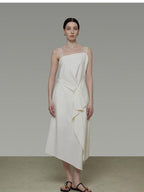 unspoken Cinched Waist Minimalist Asymmetric Spaghetti Strap A Line Midi Maxi Dresses