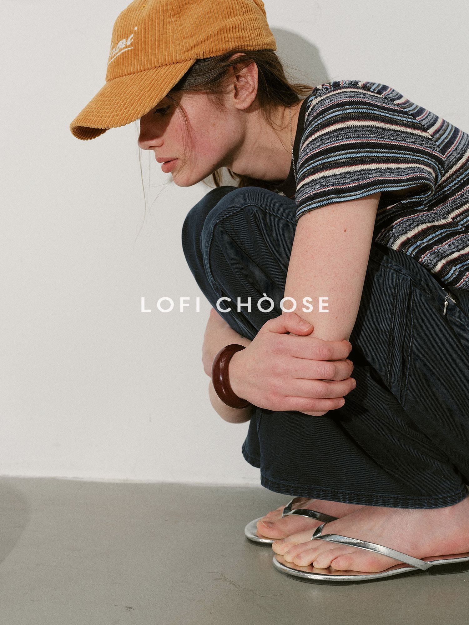 Lofi choose Vintage Colorblock Loose Fit Blue Striped Crew Neck Women Short Sleeve T-Shirts