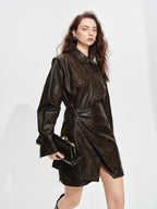 audreyyang Detachable Vintage Snake Print Pu Midlength Relaxed Womens Lapel Leather Jackets