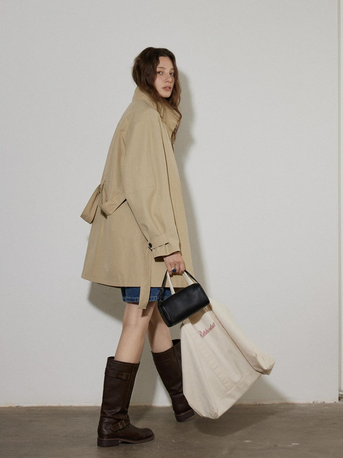 Lofi choose Office Ready Loose Fit Short Stand Collar Single Button Women Khaki Trench Coats