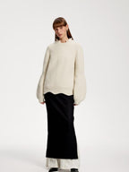 someone sometimes Recycled Viscose Wool Blend Commuter Crew Neck Pullover Cream Sweaters