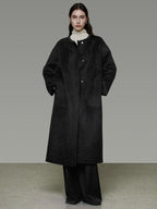 unspoken Heavyweight Lambswool Blend Minimal Commuter Loose Longline Black Wool Coats