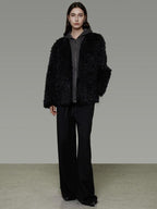 unspoken Warm Minimalist Commuter Loose Fit Zip Layered Women Black Polyester Short Coat