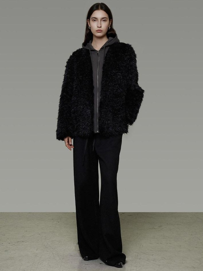 unspoken Warm Minimalist Commuter Loose Fit Zip Layered Women Black Polyester Short Coat