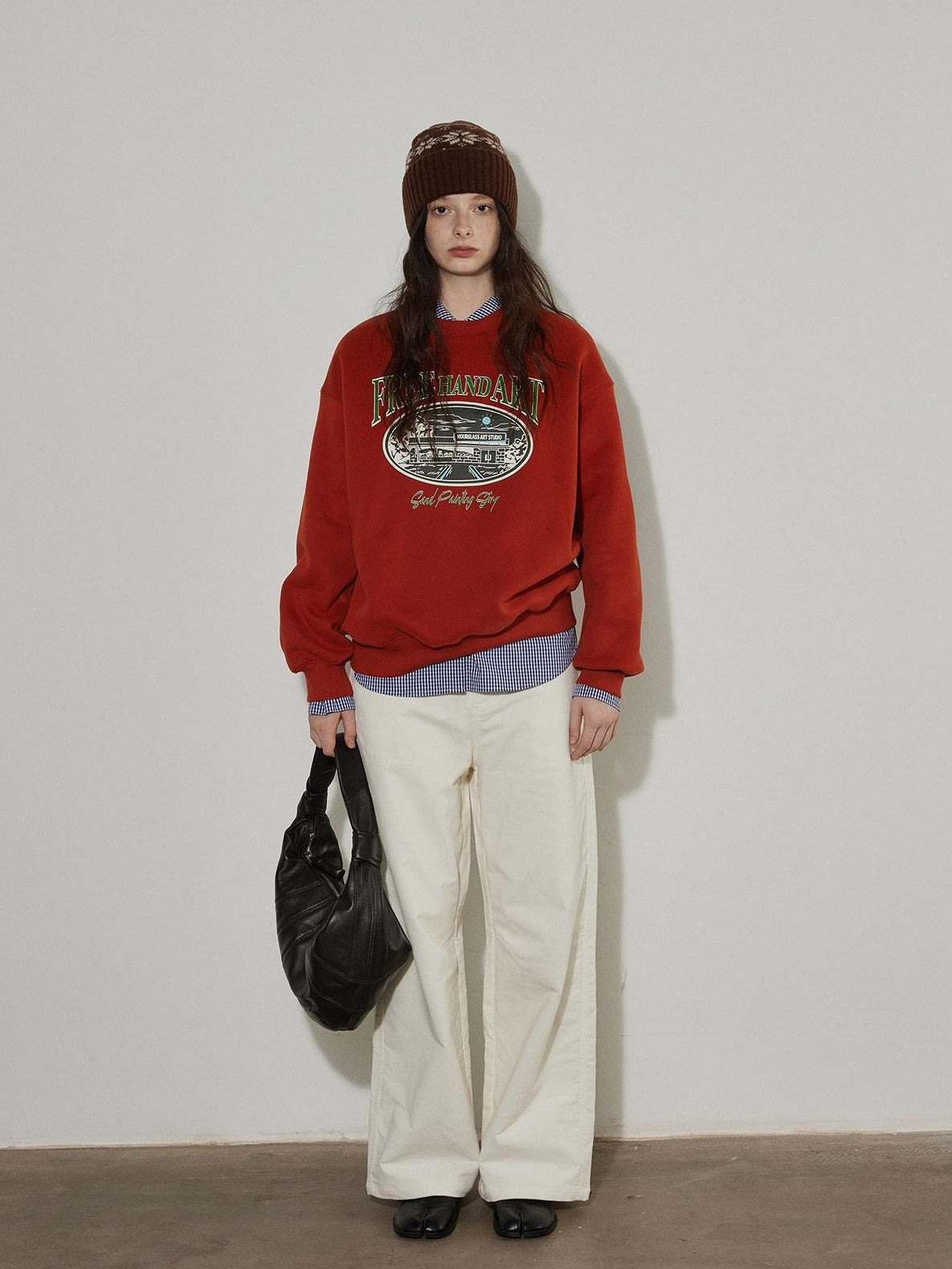 Lofi choose Cozy Thick Oversized Pullover Crewneck Cartoon Anime Print Vintage Red Sweatshirt