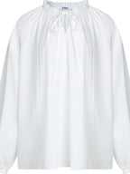 fano Breathable Lyocell Cotton Loose Round Neck Korean Long Sleeve White Blouses