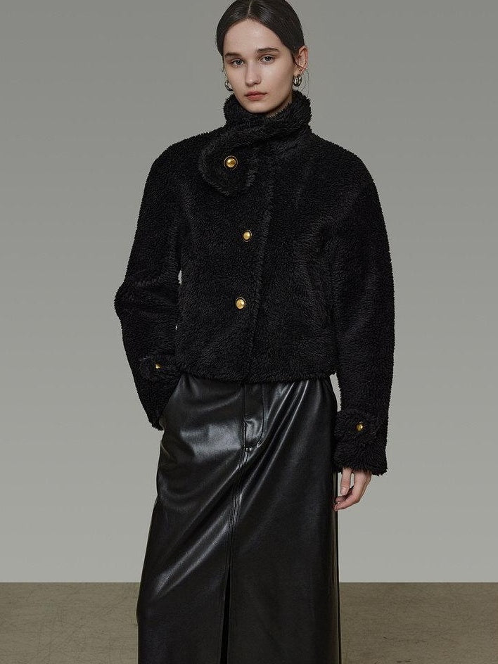 unspoken Warm Sculpted Tailoring Minimal Commuter Loose High Waist Wool Blend Short Coat