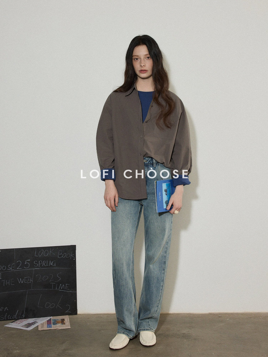 Lofi choose Pure Cotton Relaxed Fit Button Front Turn Down Collar Women Workwear Shirts