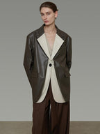 unspoken Soft Viscose Blazer Collar Relaxed Fit Commuter Women Brown Leather Jackets