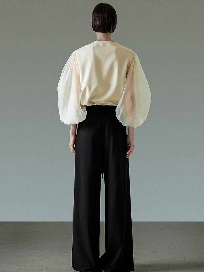 unspoken Breathable Original Loose Spliced Lantern Sleeve Pullover Polyester Blouses