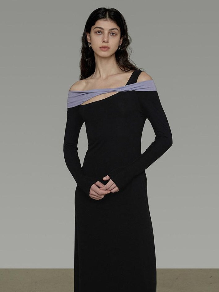 unspoken Tencel High Waist Asymmetrical Off Shoulder A Line Knit Women Maxi Dresses