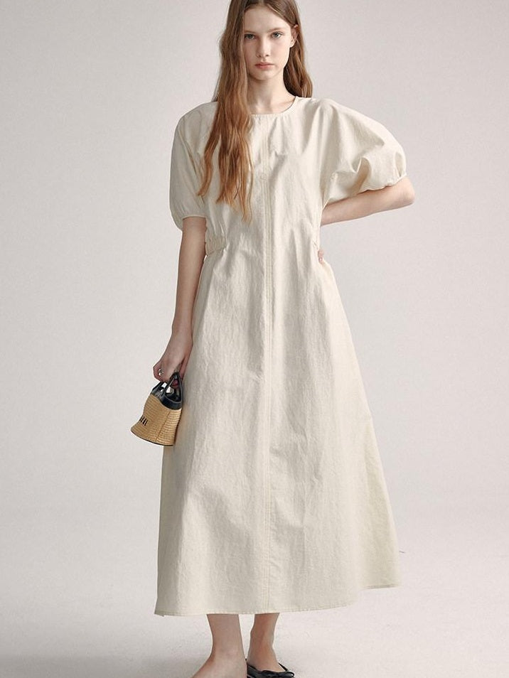 fano Structured High Waist Workwear A Line Short Sleeve Cotton Blend Maxi Dresses