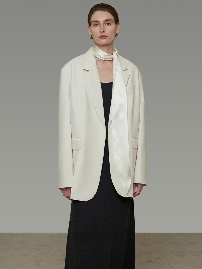unspoken Warm Minimalist Oversized Ribbon Tie Lapel Long Sleeve Women Blazers