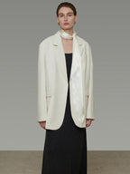 unspoken Warm Minimalist Oversized Ribbon Tie Lapel Long Sleeve Women Blazers