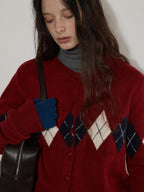 Lofi choose Cozy Acrylic Wool Blend Loose Fit Office Argyle Buttoned Women Cardigans