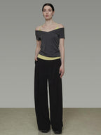 unspoken Moisture Wicking Lyocell Slim V-neck Patchwork Grey Green Halter Crop Tops