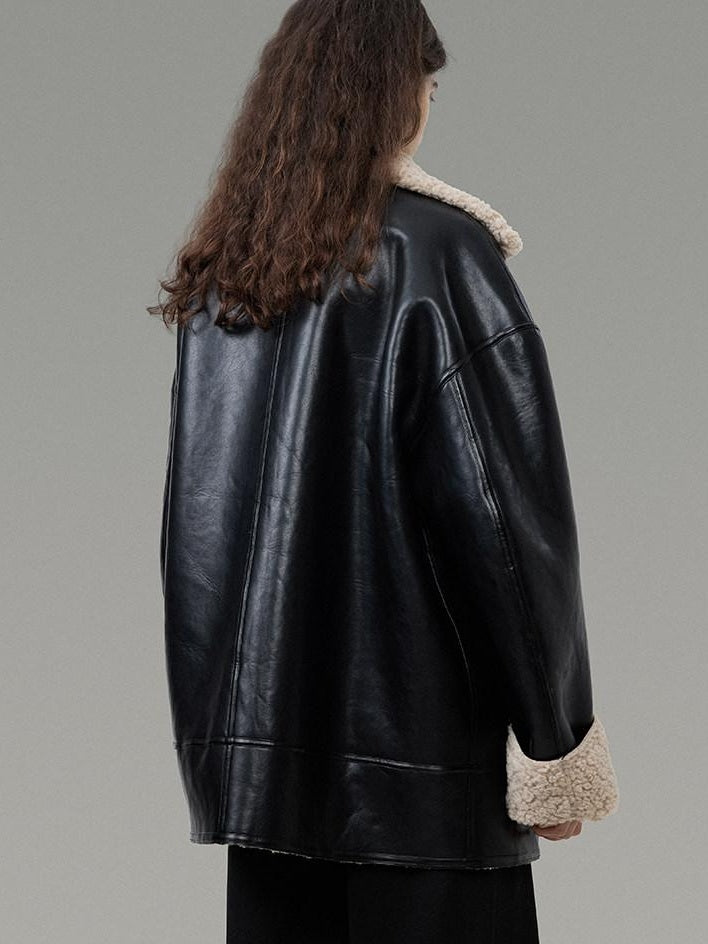 unspoken Minimalist Commuter Loose Fit Longsleeve Zip Women Black Leather Jackets