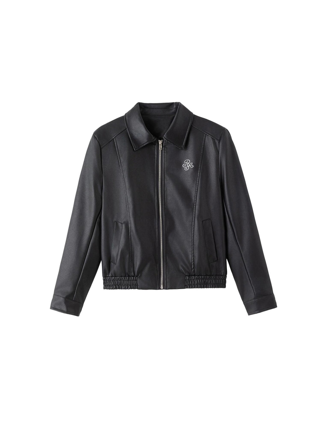 ikyou Durable Unisex Slim Fit Glossy Pu Black Lapel Zipper Short Leather Jackets