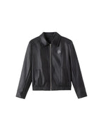ikyou Durable Unisex Slim Fit Glossy Pu Black Lapel Zipper Short Leather Jackets