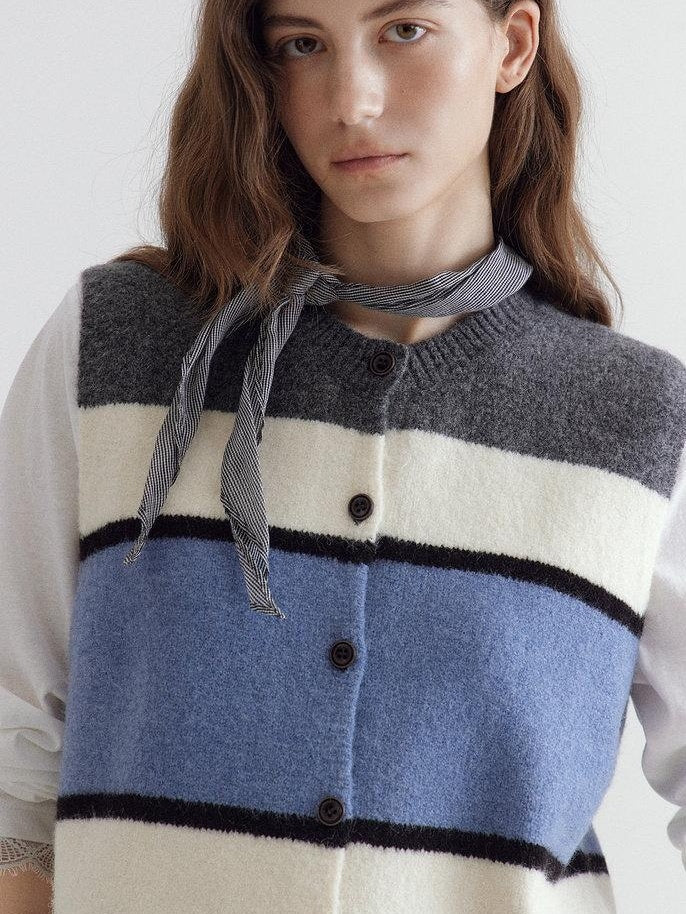 fano Warm Korean Commuter Straight Stripe Round Neck Women Acrylic Cardigans