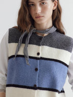 fano Warm Korean Commuter Straight Stripe Round Neck Women Acrylic Cardigans