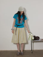 Lofi choose Cotton Floral Printed Loose Casual Round Neck Women Blue Short Sleeve T-Shirts