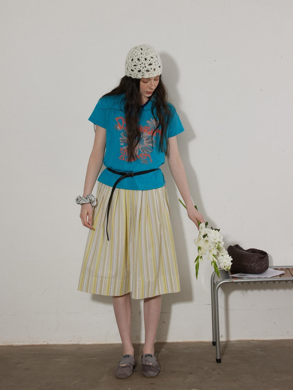 Lofi choose Cotton Floral Printed Loose Casual Round Neck Women Blue Short Sleeve T-Shirts