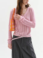fano Soft Bubblegum Pink Slim Korean V-neck Long Sleeve Women Acrylic Sweaters