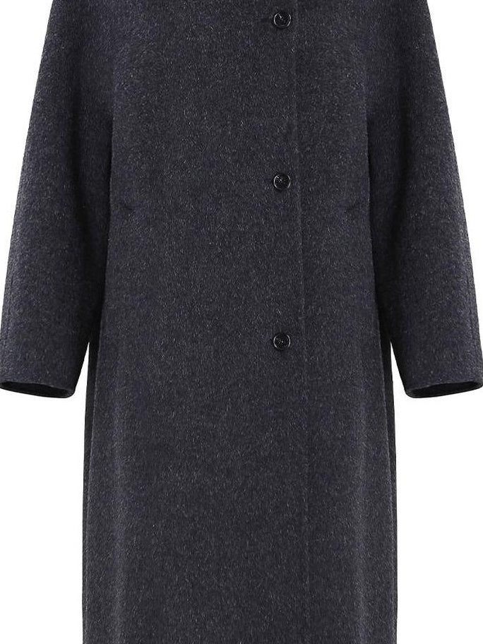 fano Pure Wool Single Breasted Lapel Midlength Straight Korean Women Gray Wool Coats