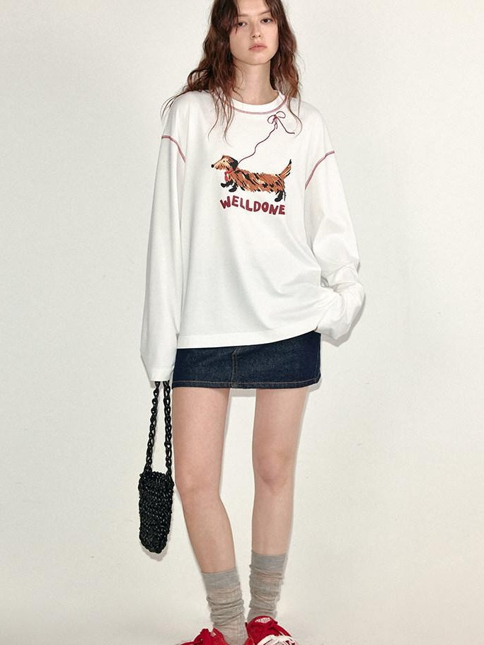 fano Lyocell Stretch Loose Korean Commuter Round Neck Printed Long Sleeve T-Shirts