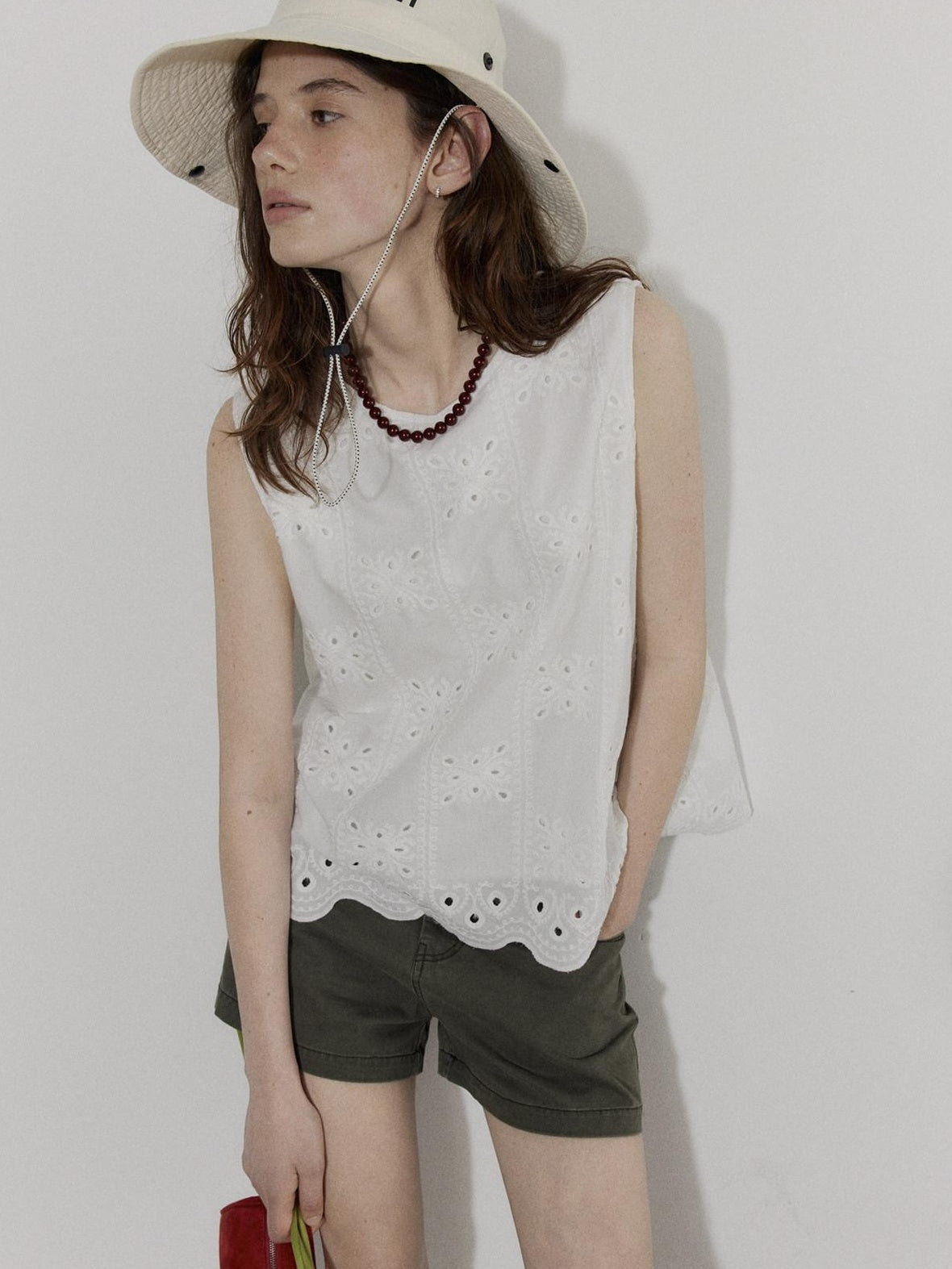 Lofi choose Breathable Pure Cotton Embroidered Loose Fit Commuter Women White Tank Tops