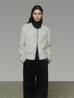 unspoken Lambswool Minimal Commuter Loose Single Button Round Neck Women Cropped Jackets