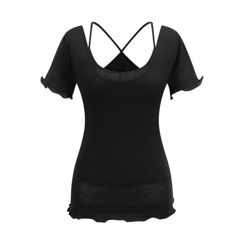 someonesometimes Soft Tencel Lyocell Blend U Neck Two Piece Casual Short Sleeve T-Shirts
