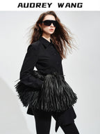 audreyyang Vintage Loose Square Neck Long Sleeve Midi Cardigan Black Polyester Blouses