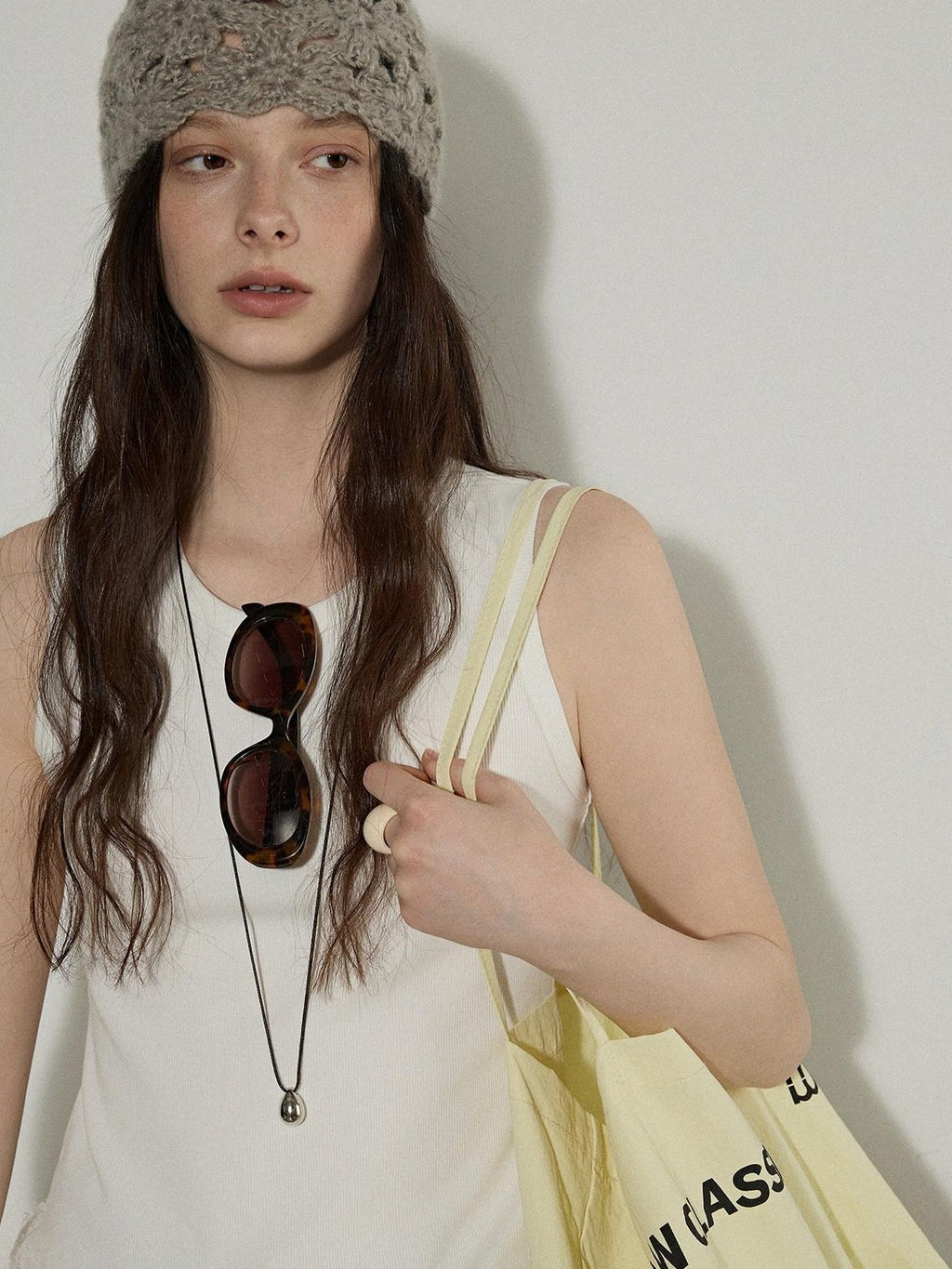 Lofi choose Versatile Layering Commuter Loose Fit Crew Neck Women White Tank Tops