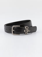 ikyou Two Layer Smooth Leather Slim Versatile Alloy Pin Buckle Women Black 3Cm Belts