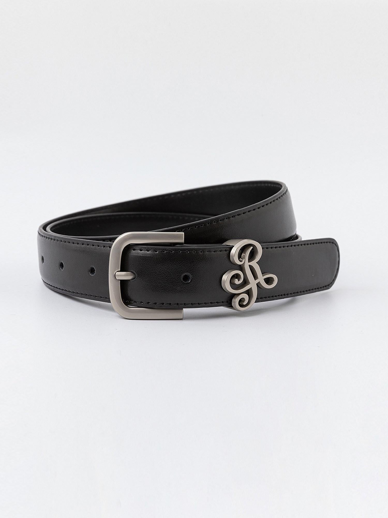 ikyou Two Layer Smooth Leather Slim Versatile Alloy Pin Buckle Women Black 3Cm Belts
