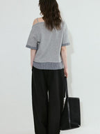 fano Cotton Blend Loose Korean Women Half Sleeve Bardot Off Shoulder Crop Tops