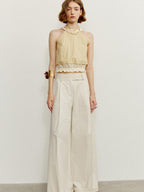 someone sometimes Ruffle Original Slim Fit Melon Halter Cotton Mix Top & Skirt Sets