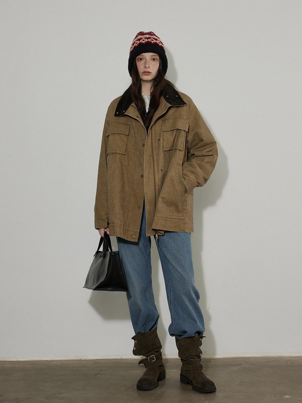 Lofi choose Warm Insulated Oversized Commuter Stand Collar Sand Brown Zip Puffer Jackets