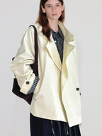 fano Cotton Stand Collar Loose Fit Korean Commuter Women Beige Mid Trench Coats